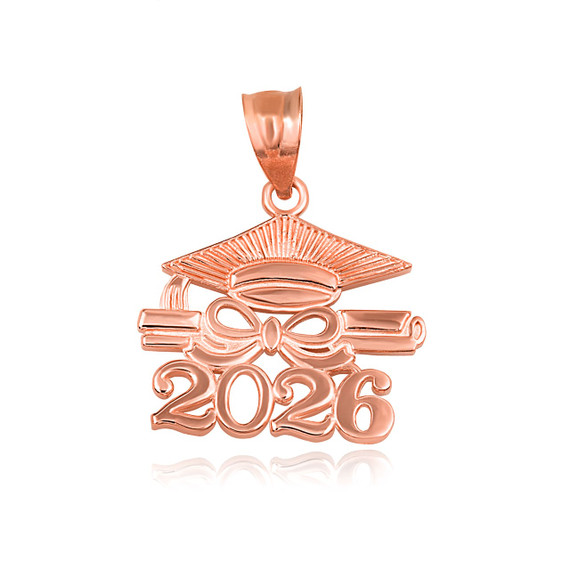 Rose Gold Class Of 2026 Graduation Cap & Diploma Infinity Ribbon Pendant