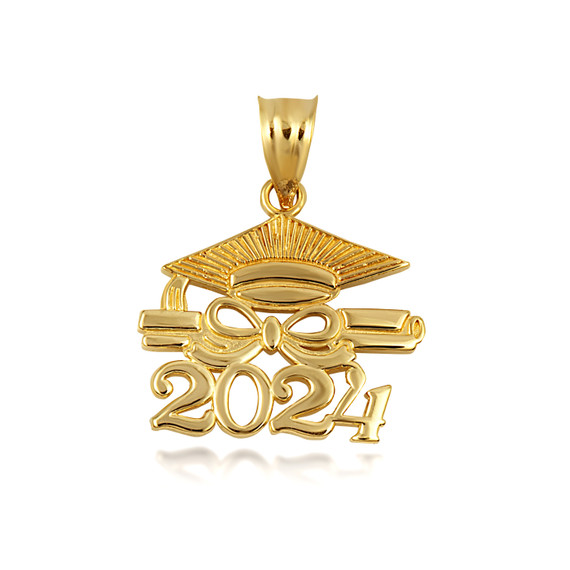 Gold Class Of 2024 Graduation Cap & Diploma Infinity Ribbon Pendant
