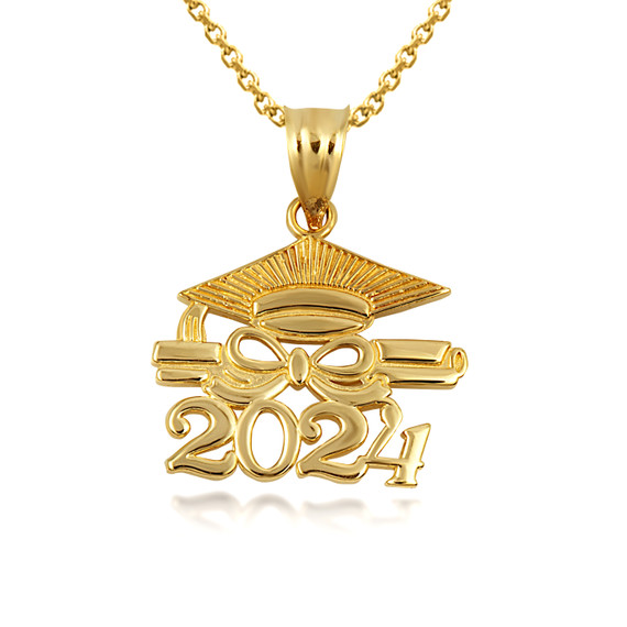 Gold Class Of 2024 Graduation Cap & Diploma Infinity Ribbon Pendant Necklace