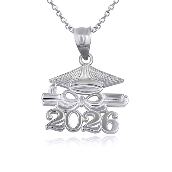 .925 Sterling Silver Class Of 2026 Graduation Cap & Diploma Infinity Ribbon Pendant Necklace