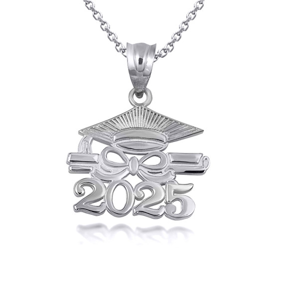 .925 Sterling Silver Class Of 2024 to 2027 Graduation Cap & Diploma Infinity Ribbon Pendant Necklace