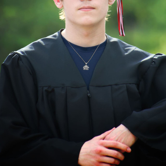 .925 Sterling Silver Class Of 2024 Graduation Cap & Diploma Infinity Ribbon Pendant Necklace on male model