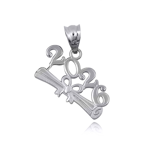 .925 Sterling Silver Class Of 2026 Graduation Diploma Infinity Ribbon Pendant