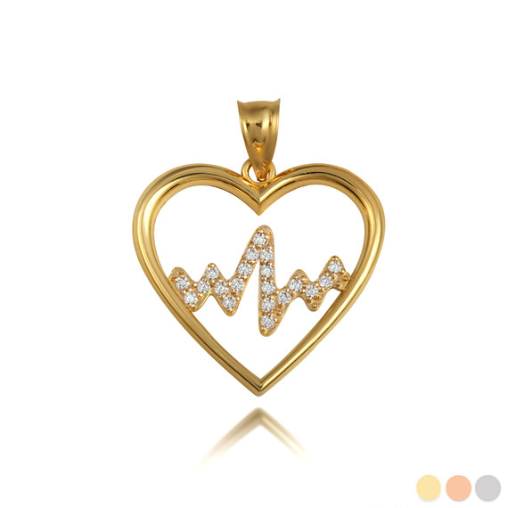 Gold Diamond Heartbeat EKG Pulse Pendant