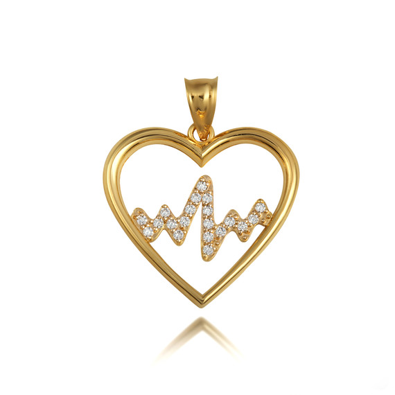 Yellow Gold Diamond Heartbeat Pulse Lifeline Pendant