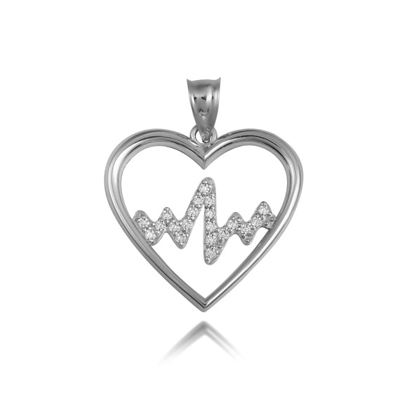 .925 Sterling Silver CZ Heartbeat Pulse Lifeline Pendant