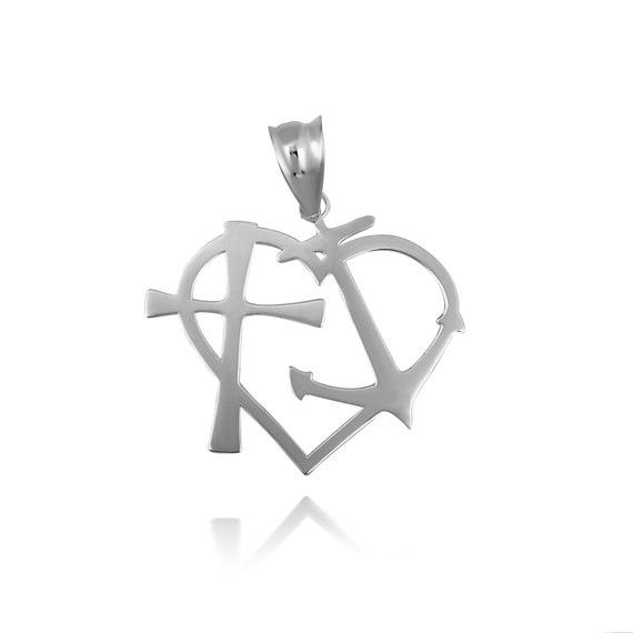 .925 Sterling Silver Heart Cross & Anchor Pendant