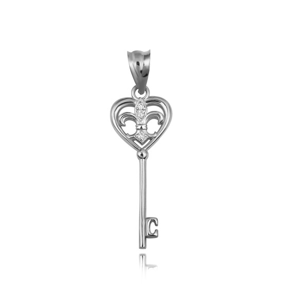 .925 Sterling Silver Fleur De Lis Key Heart Pendant
