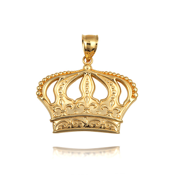 Yellow Gold Royal Queen Crown Fluer De Lis Victorian Pendant