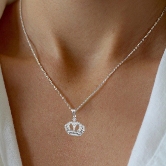 [Hei] (silver925) crown pendant necklace ネックレス 925 Sterling Silver Cubic Zirconia Royal Crown Pendant