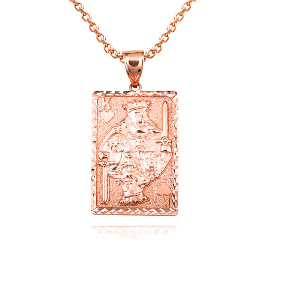 Rose Gold King Of Hearts Playing Cards Pendant Necklace