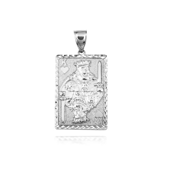 White Gold King Of Hearts Playing Cards Pendant