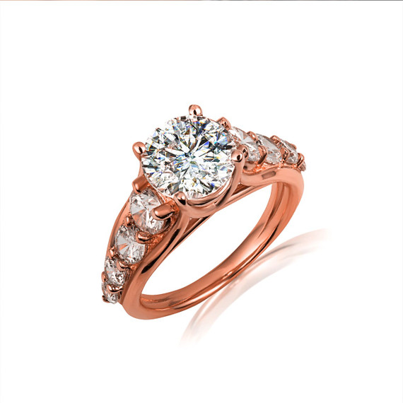 Rose Gold Round Cut CZ Engagement Wedding Ring