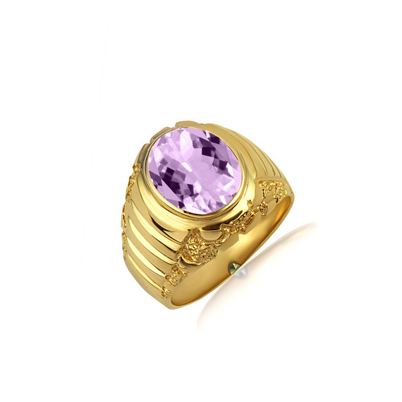 Gold Oval Alexandrite Gemstone Ribbed Nugget Ring