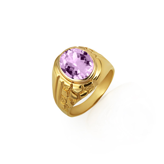 Gold Oval Alexandrite Gemstone Striped Nugget Men's Ring