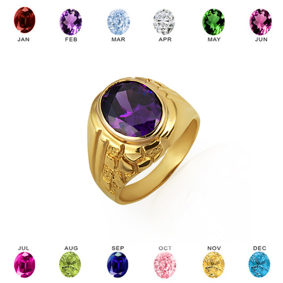 Gold Oval Gemstone Striped Nugget Men's Ring