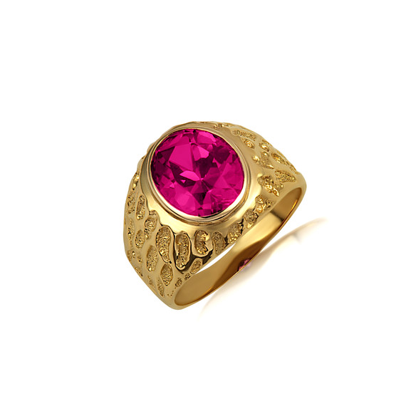 Gold Oval Gemstone Ruby Dragon Scales Nugget Ring