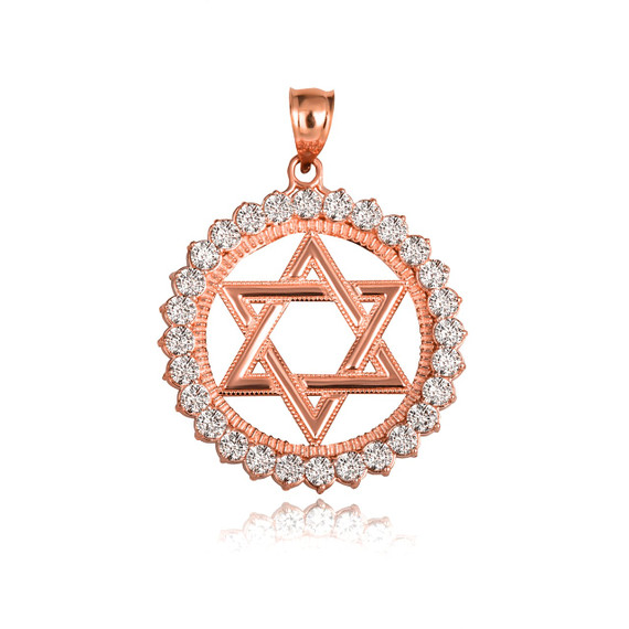 Rose Gold Jewish Star Of David CZ Circle Pendant