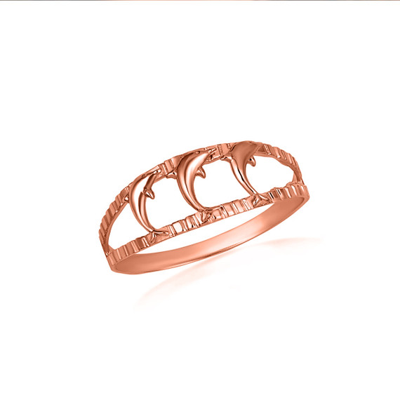 Rose Gold Jumping Dolphins Open Band Ring