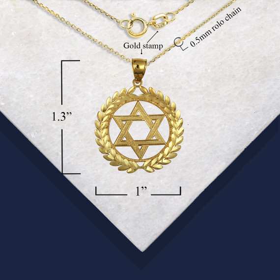 Gold Jewish Star Of David Greek Laurel Wreath Circle Pendant Necklace