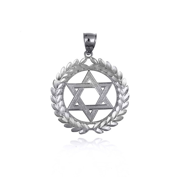 .925 Sterling Silver Jewish Star Of David Greek Laurel Wreath Circle Pendant