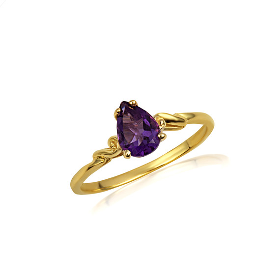 Gold Pear Cut Amethyst Gemstone Ring