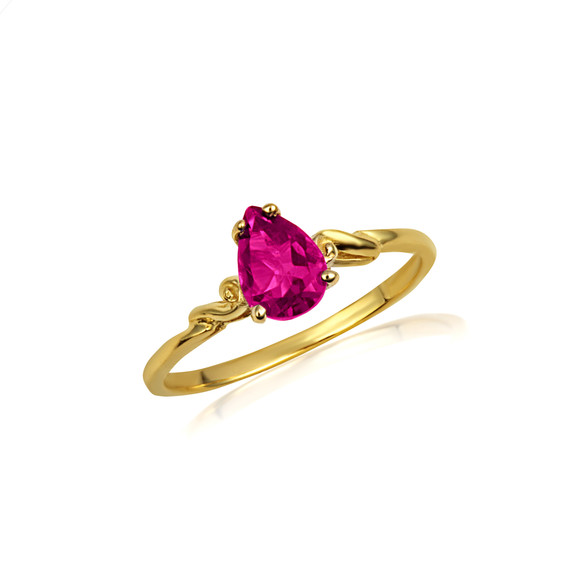 Gold Pear Cut Ruby Gemstone Ring