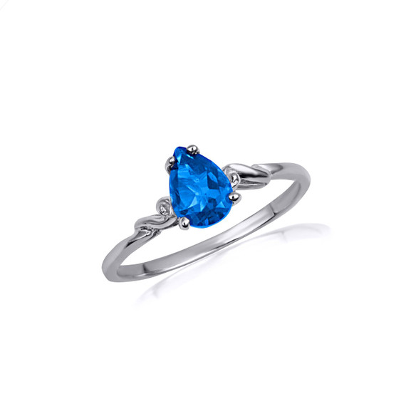 .925 Sterling Silver Pear Cut Blue Topaz Gemstone Ring