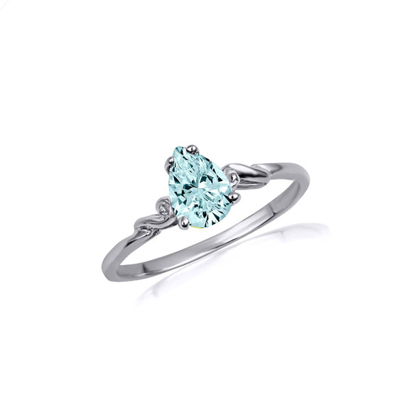 .925 Sterling Silver Pear Cut Aqua Gemstone Ring