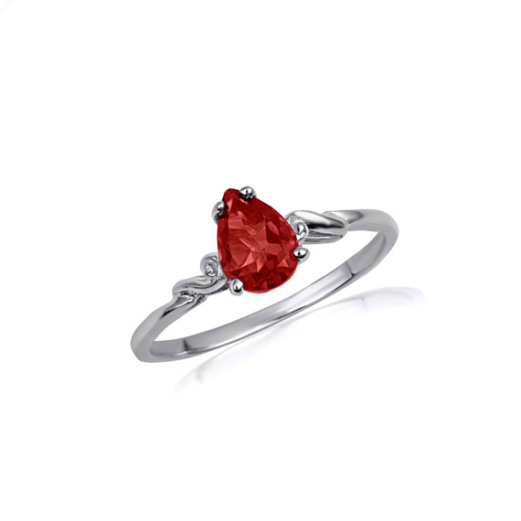 .925 Sterling Silver Pear Cut Garnet Gemstone Ring