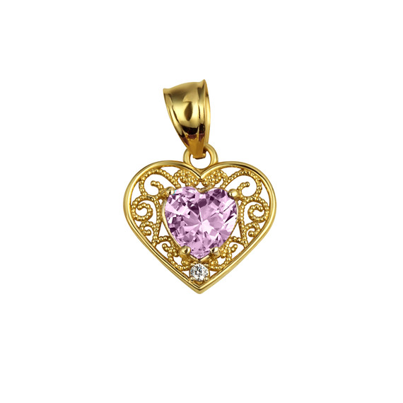 Gold Filigree Heart Cut Alexandrite Gemstone Pendant