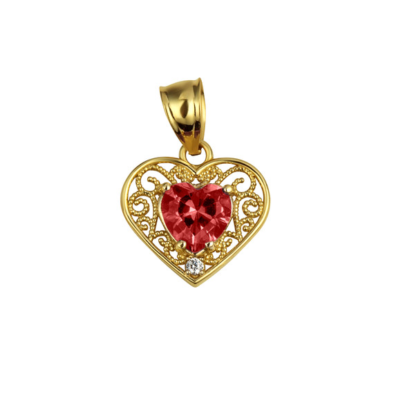 Gold Filigree Heart Cut Garnet Gemstone Pendant
