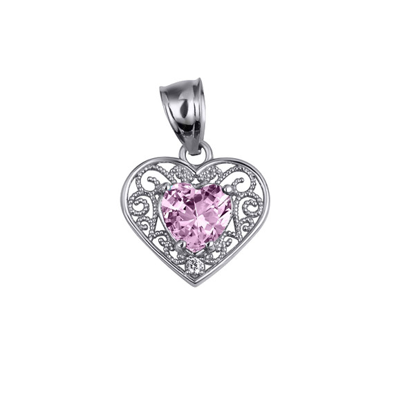 .925 Sterling Silver Filigree Heart Cut Alexandrite Gemstone Pendant