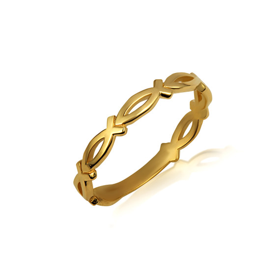 Yellow Gold Christian Ichthys Jesus Fish Band Ring