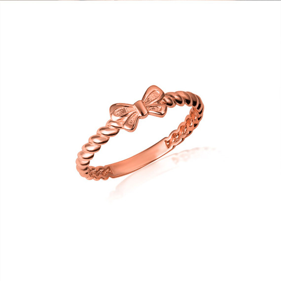 Rose Gold Ribbon Bow Tie Roped Twist Band Ring