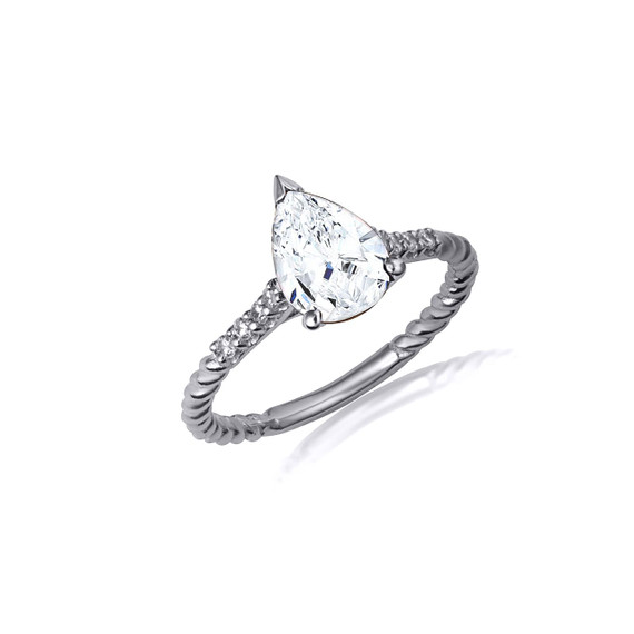 .925 Sterling Silver Pear Cut Clear CZ Gemstone CZ Roped Twist Ring