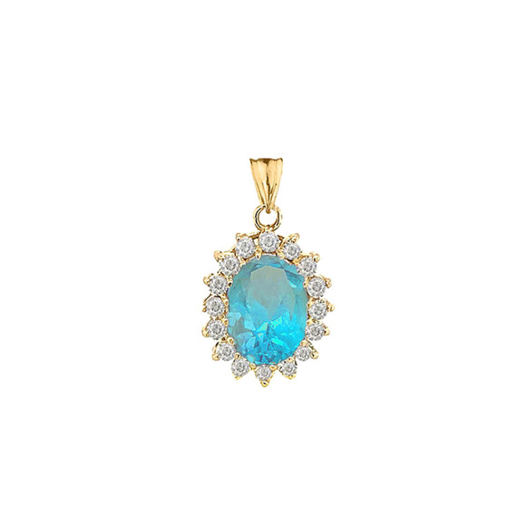 Genuine Aquamarine Fancy Pendant Necklace in Gold (Yellow/Rose/White)