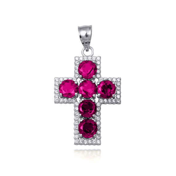 Sterling Silver Ruby Birthstone CZ Cross Pendant