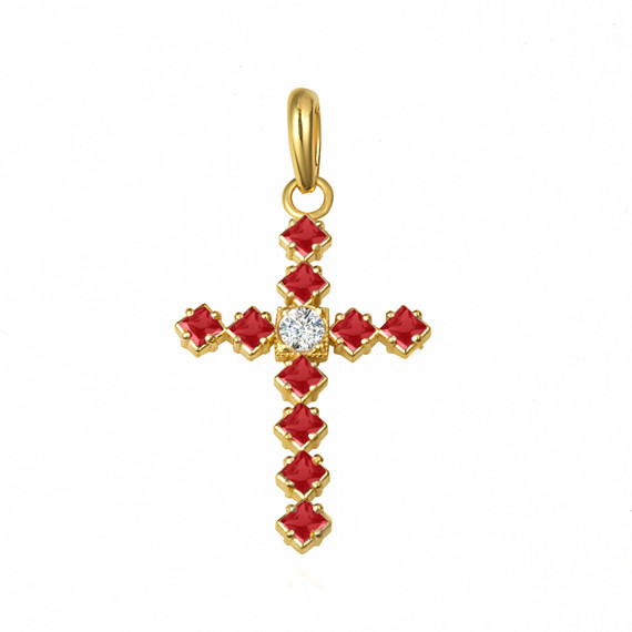 Gold Garnet Gemstone Cross Pendant
