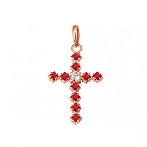 Rose Gold Garnet Gemstone Cross Pendant