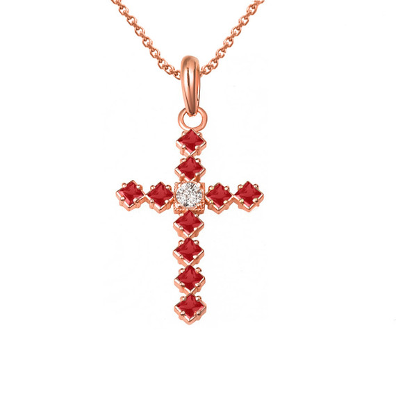 Gold Gemstone Cross Pendant Necklace (Available in Yellow/Rose/White Gold)