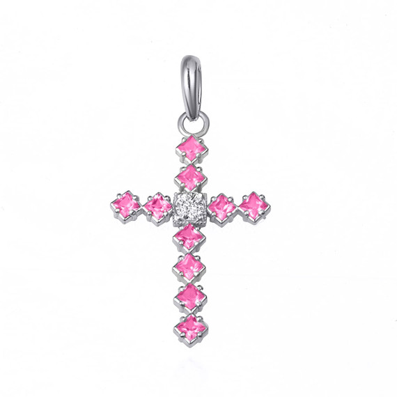 Sterling Silver Pink Gemstone Cross Pendant