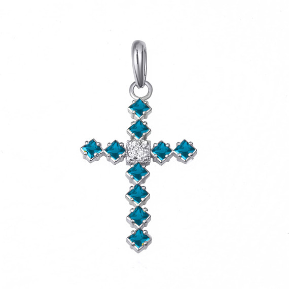 Sterling Silver Blue Topaz Gemstone Cross Pendant