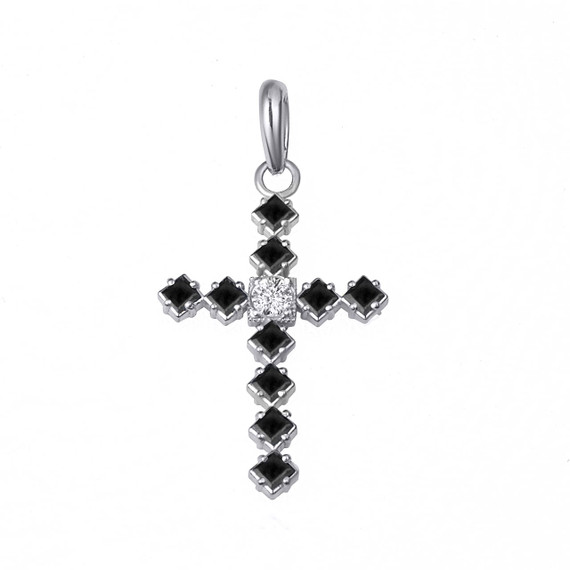 Sterling Silver Black Onyx Gemstone Cross Pendant