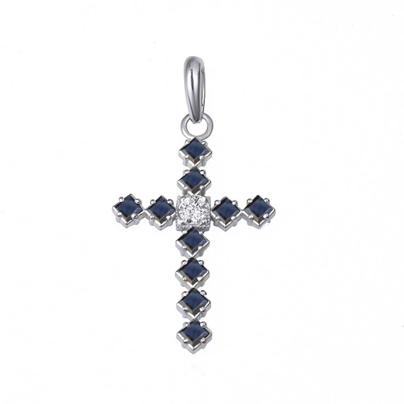 Sterling Silver Black Sapphire Gemstone Cross Pendant