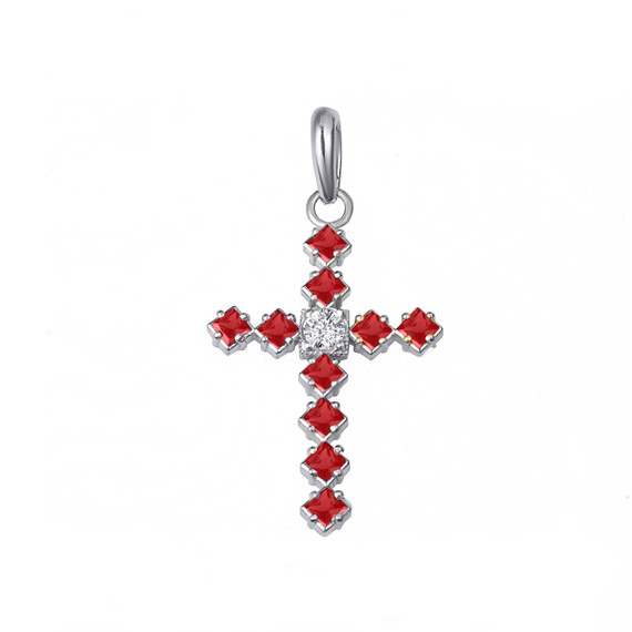 Sterling Silver Garnet Gemstone Cross Pendant