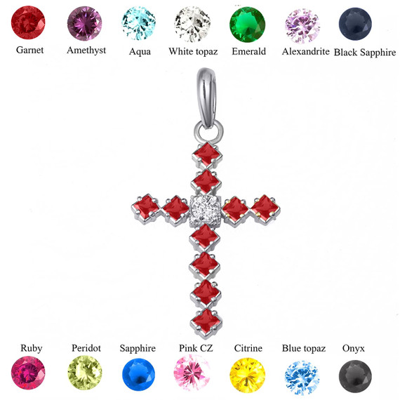 Sterling Silver Gemstone Cross Pendant