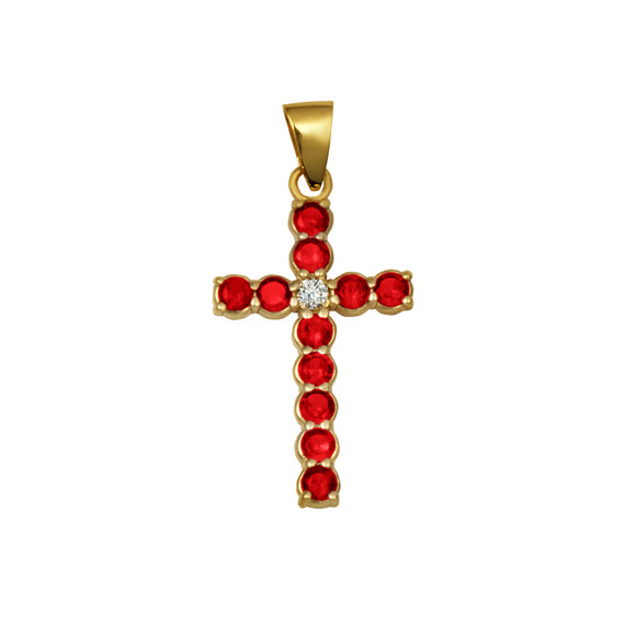 Gold Gemstone and Diamond Cross Small Pendant