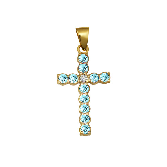 Gold Gemstone and Diamond Cross Small Pendant Necklace (Available in Yellow/Rose/White Gold)