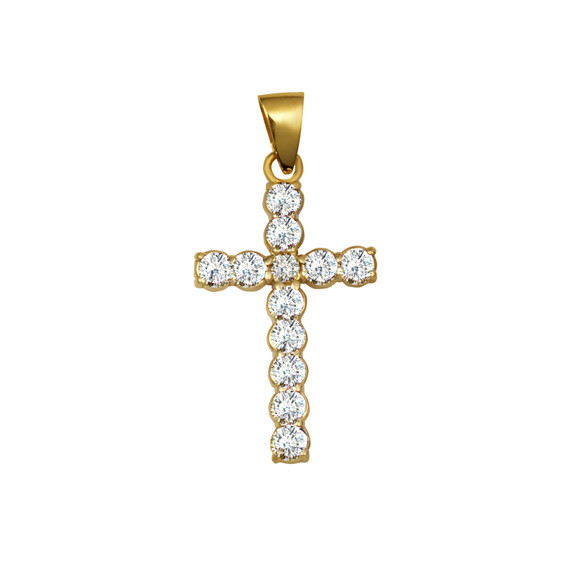 Gold Gemstone and Diamond Cross Small Pendant Necklace (Available in Yellow/Rose/White Gold)